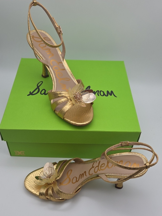 Sam Edelman Shoes - Sam Edelman Gold Metallic Floral Ankle-Strap Heels